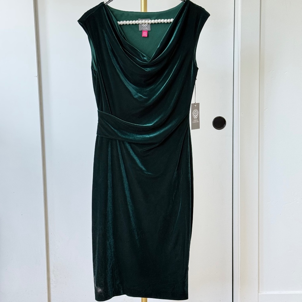 Vince Camuto Emerald Green Velvet Draped Cocktail Dress